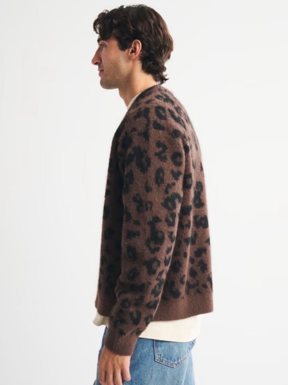 Abercrombie & Fitch Fuzzy Animal Print Cardigan Brown Leopard Size Small NWOT - Picture 4 of 9